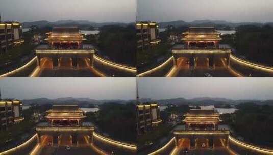 航拍贵州朝京门夜景灯光高清在线视频素材下载