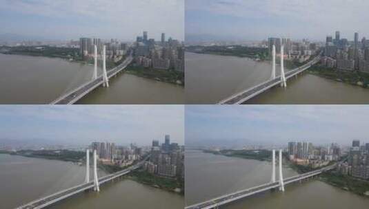城市跨江斜拉桥航拍高清在线视频素材下载