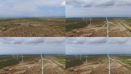大气科技风力发电机基建风车发电工作航拍高清在线视频素材下载