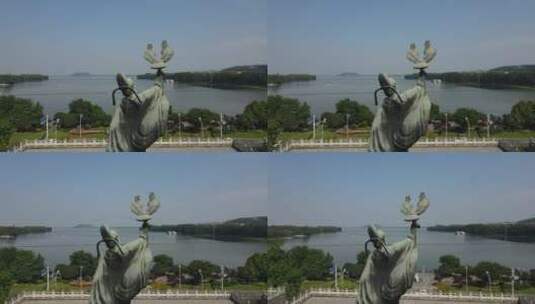 武汉东湖放鹰台李白雕像航拍高清在线视频素材下载