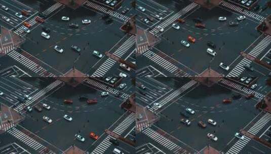 4K雨天城市十字路口车水马龙高清在线视频素材下载