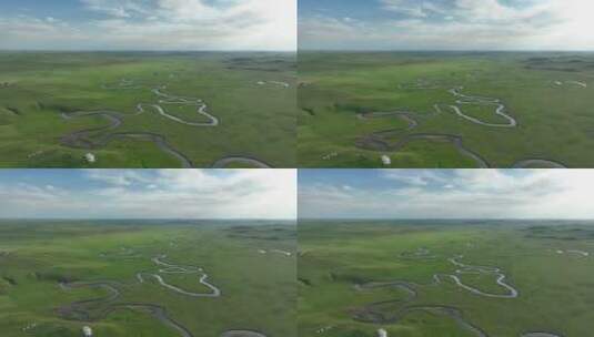 航拍内蒙古草原弯曲的河流高清在线视频素材下载