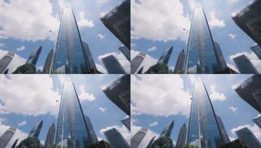广州市中心高楼大厦玻璃幕墙反射蓝天白云高清在线视频素材下载