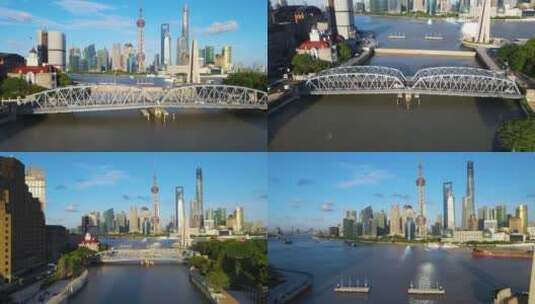 上海外白渡桥白天夜景4K航拍原素材9分钟高清在线视频素材下载