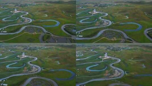 若尔盖草原上的河流高清在线视频素材下载