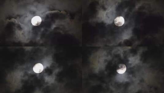 月亮穿过乌云特写高清在线视频素材下载