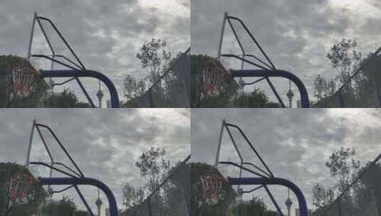 傍晚篮球框的特写镜头高清在线视频素材下载