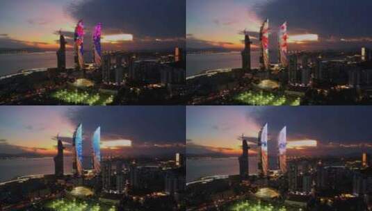 航拍厦门城市夜景延时高清在线视频素材下载