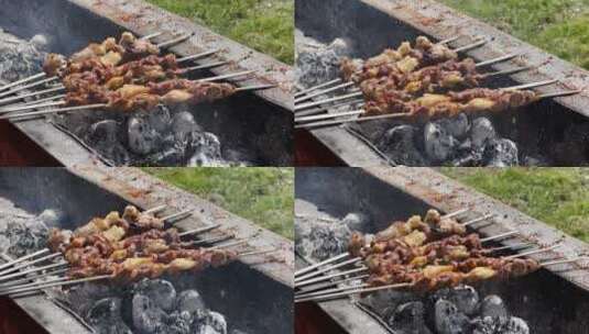 新疆烤羊肉串小吃高清在线视频素材下载