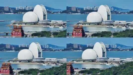 珠海日月贝海上歌剧院贝壳建筑高清在线视频素材下载