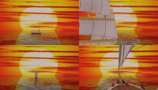 帆船在红日朝阳下航行高清在线视频素材下载