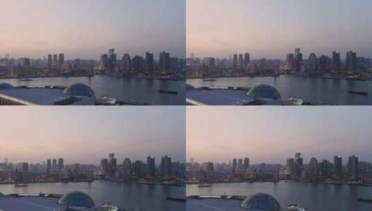 晚霞风光上海黄浦江苏州河沿岸建筑群高清在线视频素材下载