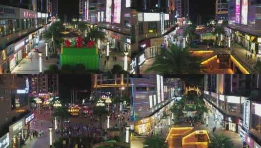 航拍江西吉安夜晚的商业城步行街高清在线视频素材下载