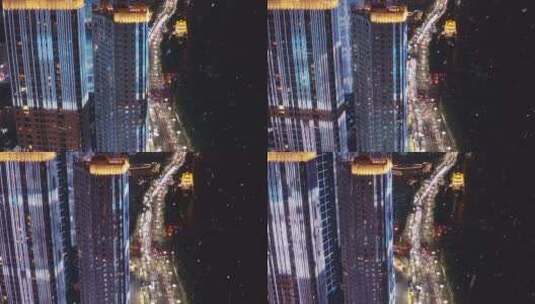长沙城市下雪夜景航拍高清在线视频素材下载