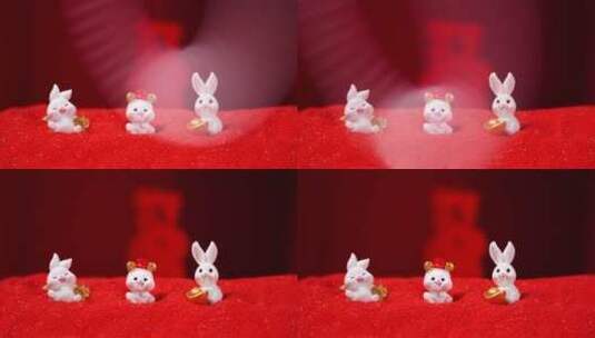 朦胧可爱喜庆的兔子玩具高清在线视频素材下载