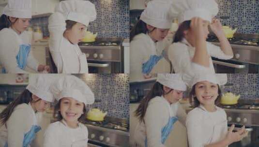 两个小女孩穿戴厨装高清在线视频素材下载