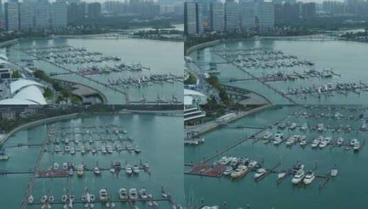 4K厦门五缘湾五缘大桥游艇城市航拍高清在线视频素材下载