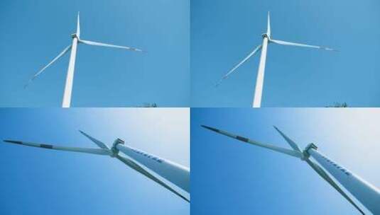 风力发电风车旋转，蓝天下的风车4k视频高清在线视频素材下载