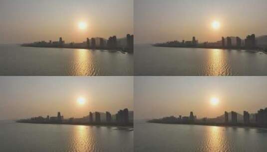 黄昏夕阳下的集美区同安区航拍厦门海滨城市高清在线视频素材下载