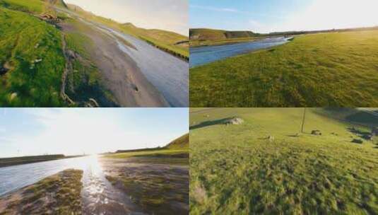 FPV航拍草原河流高清在线视频素材下载