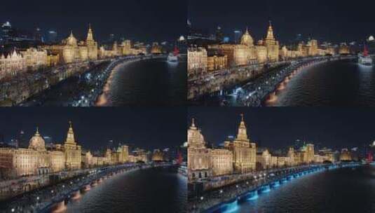 航拍上海外滩万国建筑群夜景高清在线视频素材下载