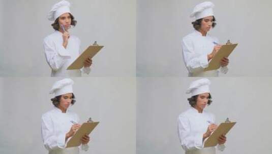 女厨用钢笔在菜单上写菜单高清在线视频素材下载