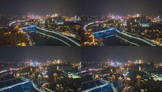 重庆江岸夜景航拍延时高清在线视频素材下载