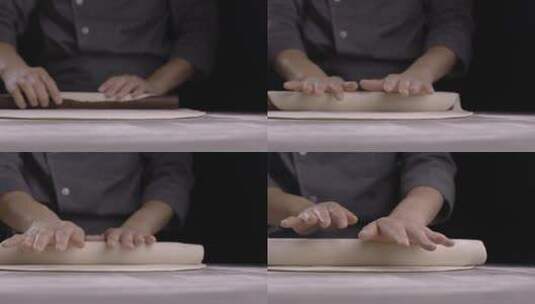 4K厨师用擀面杖擀面特写高清在线视频素材下载