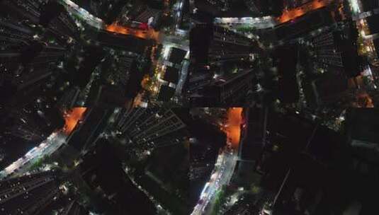 夜晚高空俯拍楼顶小区建筑楼房高清在线视频素材下载