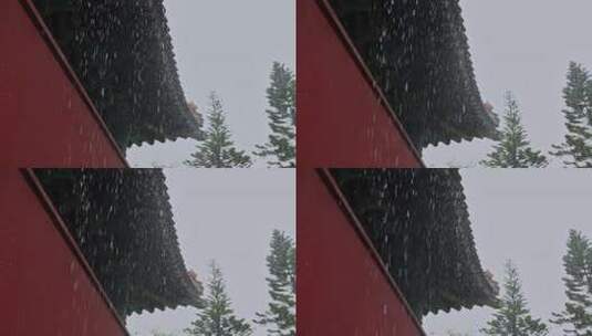 雨天中式建筑屋檐雨滴雨水雨景高清在线视频素材下载