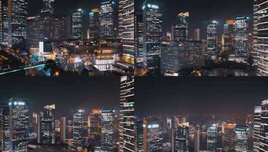 上海陆家嘴写字楼夜景航拍高清在线视频素材下载