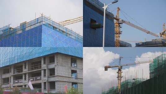 建筑工地塔吊基建城市建设高清在线视频素材下载