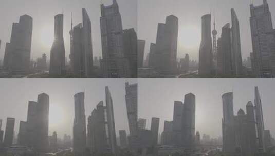 上海城市摩天大楼写字楼夕阳日落航拍DLOG高清在线视频素材下载