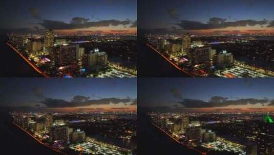 空中游览迈阿密夜灯日落视频高清在线视频素材下载