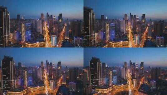港湾广场夜景航拍高清在线视频素材下载