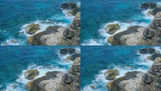 海南三亚海景大海边蓝色海浪拍打礁石岩石高清在线视频素材下载