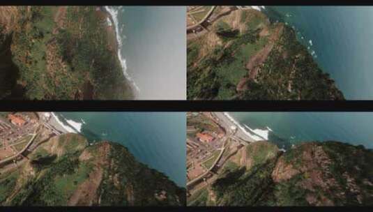 FPV穿越机无人机航拍海岛海浪海边小镇海岸高清在线视频素材下载