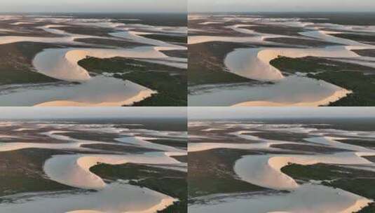 巴西杰里科阿科阿拉沿海蔓延的沙丘造成的荒漠化；空中高清在线视频素材下载