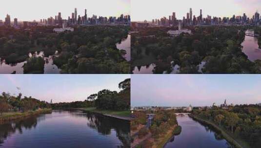 城市航拍澳大利亚墨尔本市摩天大楼天际线高清在线视频素材下载