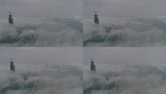 航拍武汉武昌江滩绿地顶楼云海高清在线视频素材下载