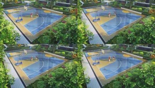 住宅小区篮球场运动场三维动画高清在线视频素材下载