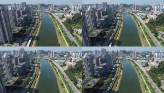 航拍城市河流两边的景观高清在线视频素材下载