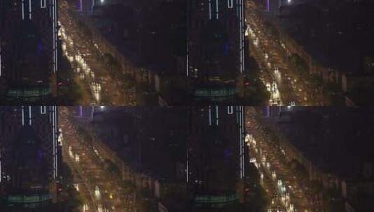 俯拍武汉金融区大楼间车流夜景延时高清在线视频素材下载