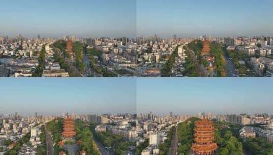 武汉地标黄鹤楼航拍城市景观建筑风光风景高清在线视频素材下载