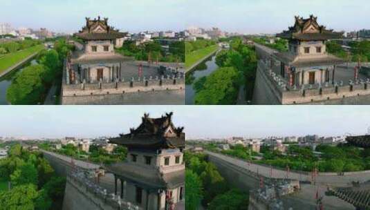 航拍西安城墙角楼高清在线视频素材下载