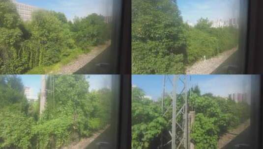 沿途火车窗外风景高铁高架桥实拍高清在线视频素材下载