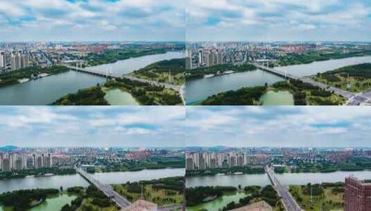辽宁辽阳太子河中华大桥航拍城市风景高清在线视频素材下载