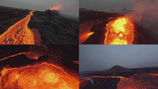 火山喷发岩浆涌动爆发实拍FPV无人机航拍高清在线视频素材下载