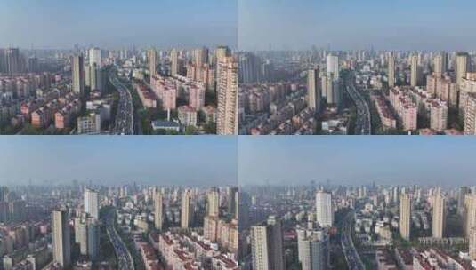 上海内环高架清晨早高峰航拍高清在线视频素材下载