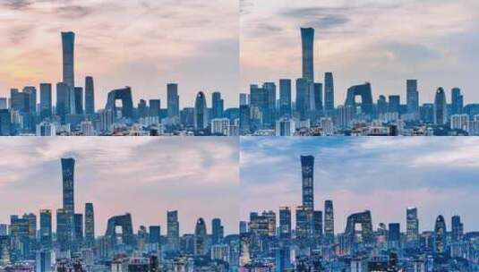 中国北京国贸CBD建筑群高视角日转夜延时高清在线视频素材下载